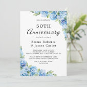 Elegant Blue Hydrangea 50th Wedding Jubileum Kaart (Staand voorkant)