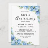 Elegant Blue Hydrangea 50th Wedding Jubileum Kaart (Voorkant / Achterkant)
