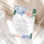 Elegant Blue Hydrangea 50th Wedding Jubileum Kaart<br><div class="desc">Deze elegante blauwe hydrangea-uitnodiging ter gelegenheid van de 50ste trouwdag is perfect voor een lente- of zomerfeest. Het klassieke florale ontwerp is voorzien van zacht poederblauwe waterverf hydrangeas,  voorzien van neutraal wazige roze bloemen en groene bladeren.</div>