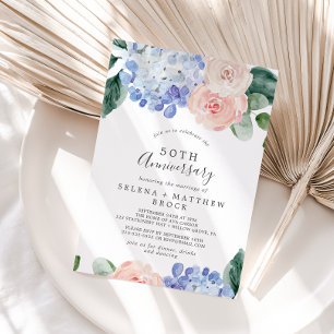 Elegant Blue Hydrangea 50th Wedding Jubileum Kaart