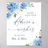 Elegant Blue Hydrangea Advice & Wishes Wedding Poster (Voorkant)
