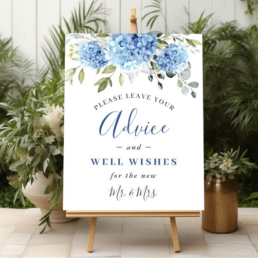Elegant Blue Hydrangea Advice & Wishes Wedding Poster