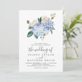 Elegant Blue Hydrangea | Alles-in-één-bruiloft wit Kaart (Staand voorkant)