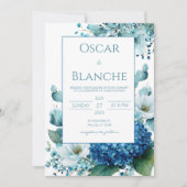 Elegant Blue Hydrangea Anemone Watercolor Wedding Kaart (Voorkant)