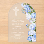 Elegant Blue Hydrangea Arch First Communion Acryl Uitnodigingen (Voorkant)