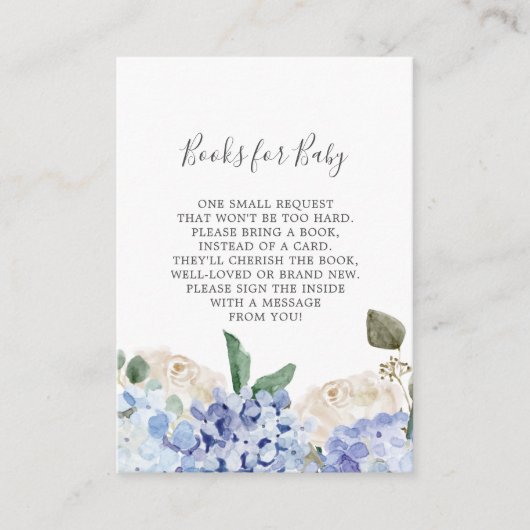 Elegant Blue Hydrangea Baby shower Books for Baby Informatiekaartje (Voorkant)