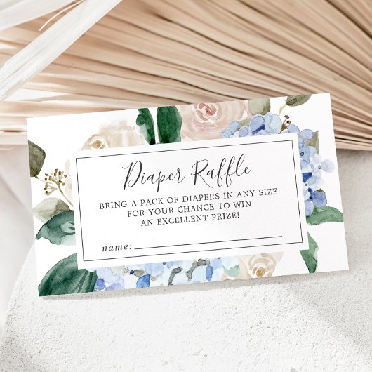 Elegant Blue Hydrangea Baby shower Diaper Raffle Informatiekaartje
