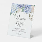 Elegant Blue Hydrangea Baby shower Diaper Raffle Reclamebord Met Voetstuk (Voorkant)