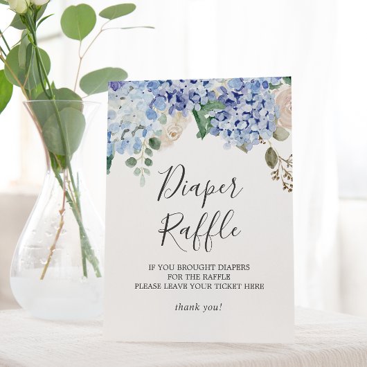 Elegant Blue Hydrangea Baby shower Diaper Raffle Reclamebord Met Voetstuk