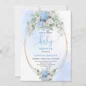 Elegant Blue Hydrangea Baby Shower Gold Invitation Kaart (Voorkant)