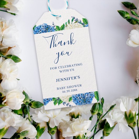 Elegant Blue Hydrangea Baby shower Hartelijk dank Cadeaulabel