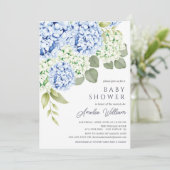 Elegant Blue Hydrangea Baby shower Invitation Kaart (Staand voorkant)