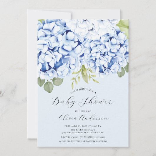 Elegant Blue Hydrangea Baby shower Kaart (Voorkant)