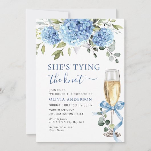 Elegant Blue Hydrangea Bloemen Vrijgezellenfeest Kaart (Voorkant)