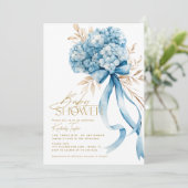Elegant Blue Hydrangea Bow Baby shower Kaart (Staand voorkant)