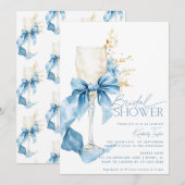 Elegant Blue Hydrangea Bow Champagne Vrijgezellenf Kaart (Voorkant / Achterkant)