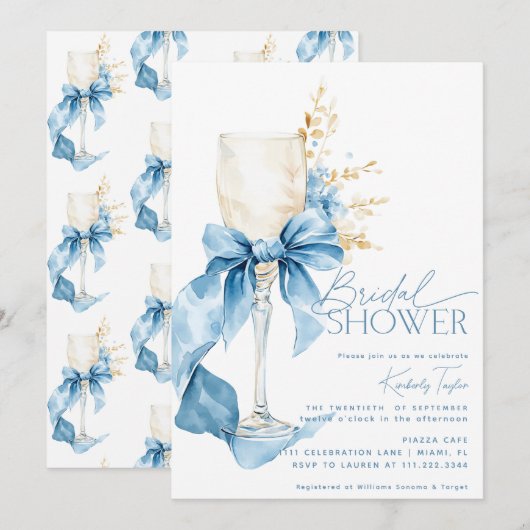 Elegant Blue Hydrangea Bow Champagne Vrijgezellenf Kaart (Voorkant / Achterkant)