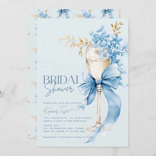 Elegant Blue Hydrangea Bow Vrijgezellenfeest Kaart (Voorkant / Achterkant)