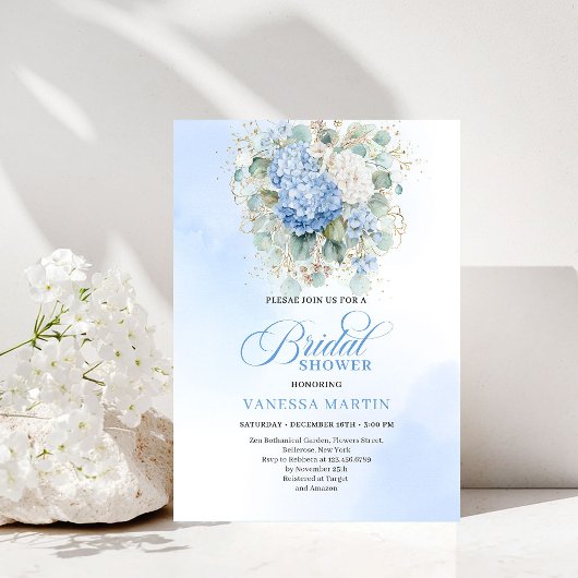Elegant Blue Hydrangea Bridal Shower Invitation Kaart