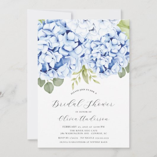 Elegant Blue Hydrangea Bridal Shower Kaart (Voorkant)