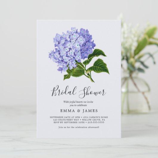 Elegant Blue Hydrangea Bridal Shower Kaart (Staand voorkant)