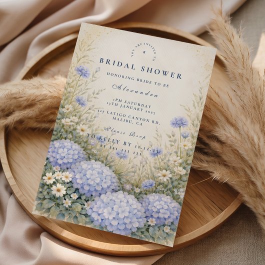 Elegant Blue Hydrangea Bridal Shower Kaart