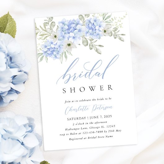 Elegant Blue Hydrangea Bridal Shower Kaart