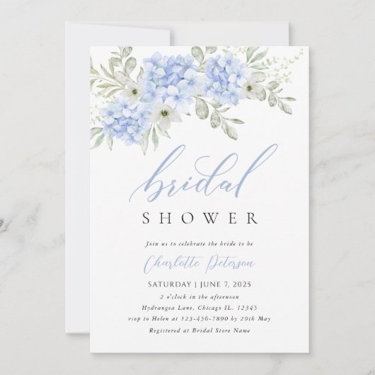 Elegant Blue Hydrangea Bridal Shower Kaart (Voorkant)