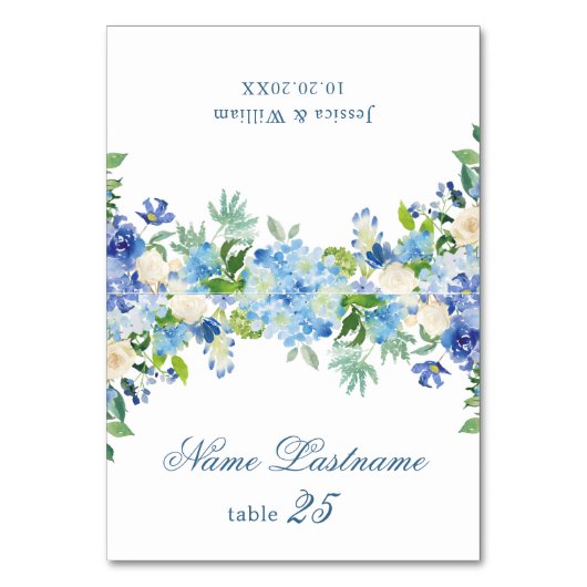 Elegant Blue Hydrangea Bruiloft Escort Kaart (Voorkant)
