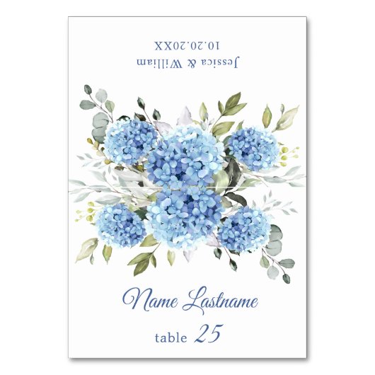 Elegant Blue Hydrangea Bruiloft Escort Kaart (Voorkant)