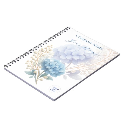 Elegant Blue Hydrangea Business Corporate Logo Notitieboek (Linkerzijde)