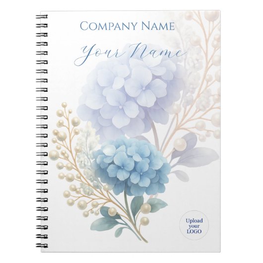 Elegant Blue Hydrangea Business Corporate Logo Notitieboek (Voorkant)