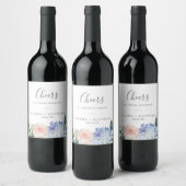 Elegant Blue Hydrangea Cheers Wedding Wine Labels Wijn Etiket (Flessen)