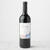 Elegant Blue Hydrangea Cheers Wedding Wine Labels Wijn Etiket (Voorkant)