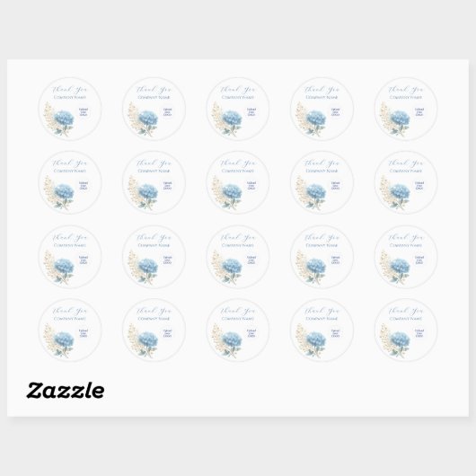 Elegant Blue Hydrangea Dank u Sticker Logo (Vel)