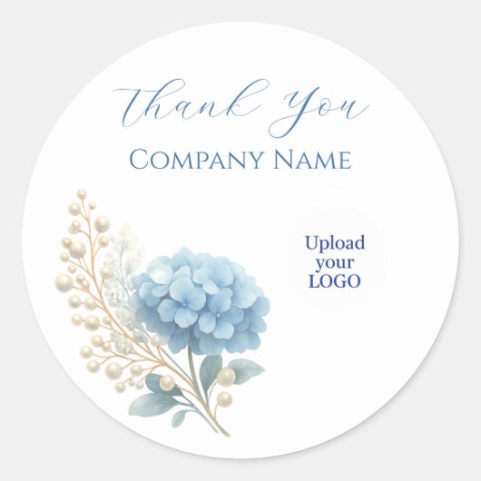 Elegant Blue Hydrangea Dank u Sticker Logo (Voorkant)