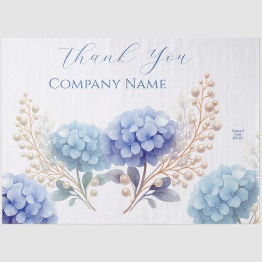 Elegant Blue Hydrangea Dank u Sticker Logo Tissuepapier (Voorkant)