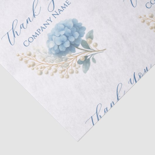 Elegant Blue Hydrangea Dank u Sticker Logo Tissuepapier (Detail)