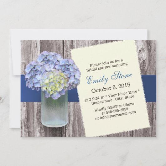 Elegant Blue Hydrangea en Mason Jar Vrijgezellenfe Kaart (Voorkant)