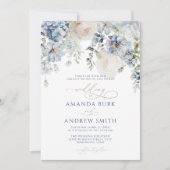 Elegant Blue Hydrangea en Rozen Wedding Kaart (Voorkant)