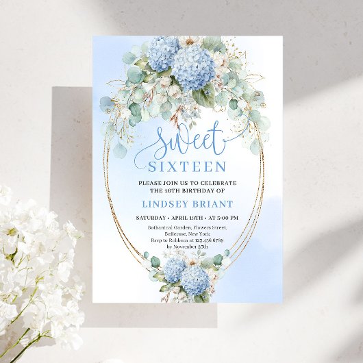 Elegant Blue Hydrangea Eucalyptus Sweet Sixteen  Kaart