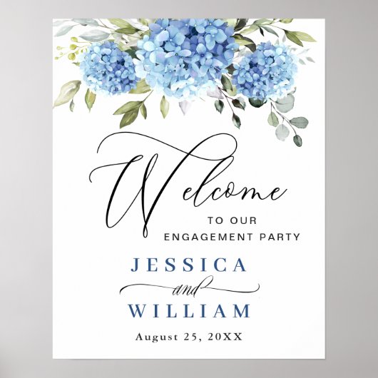 Elegant Blue Hydrangea Eucalyptus Verlovingsfeest Poster (Voorkant)