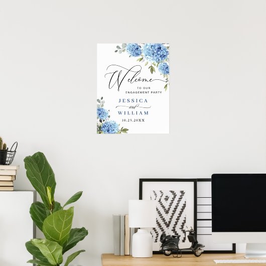 Elegant Blue Hydrangea Eucalyptus Verlovingsfeest Poster (Thuiskantoor)