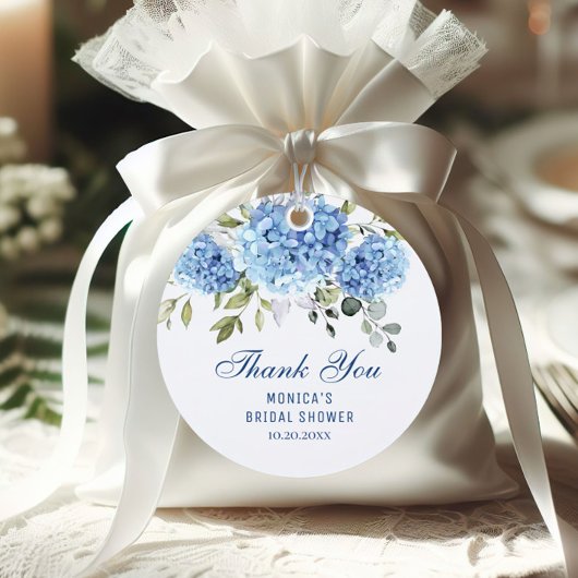 Elegant Blue Hydrangea Eucalyptus Vrijgezellenfees Bedankjes Labels