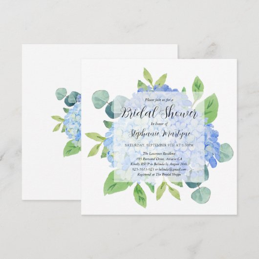 Elegant Blue Hydrangea Eucalyptus Vrijgezellenfees Kaart (Voorkant / Achterkant)