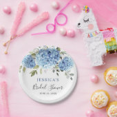 Elegant Blue Hydrangea Eucalyptus Vrijgezellenfees Papieren Bordje (Feest)