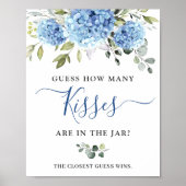 Elegant Blue Hydrangea Eucalyptus Vrijgezellenfees Poster (Voorkant)