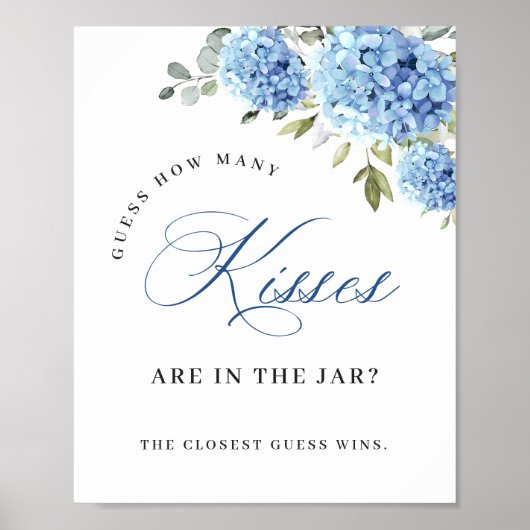Elegant Blue Hydrangea Eucalyptus Vrijgezellenfees Poster (Voorkant)