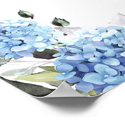 Elegant Blue Hydrangea Eucalyptus Vrijgezellenfees Poster (Hoek)