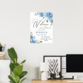 Elegant Blue Hydrangea Eucalyptus Vrijgezellenfees Poster (Thuiskantoor)
